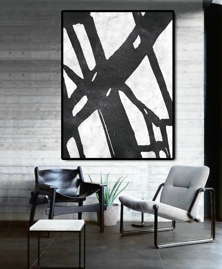 Handmade Large Painting,Black And White Minimal Painting On Canvas - Personalized Canvas Art